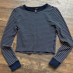Forever 21 Navy and White Striped Crop Top